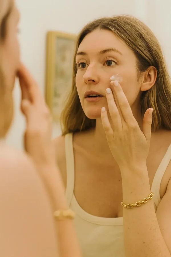 woman applying face sunscreen